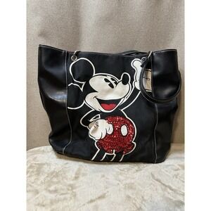 Disney Vintage Tote 90s Retro Mickey Mouse Tote Bag Red Sequins Faux Leather